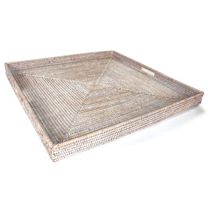 Large Rattan Square Tray with Handle