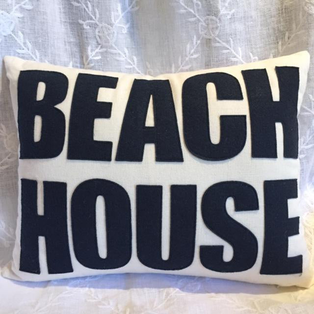 Beach House Pillow- Navy on Linen, Natural Materials