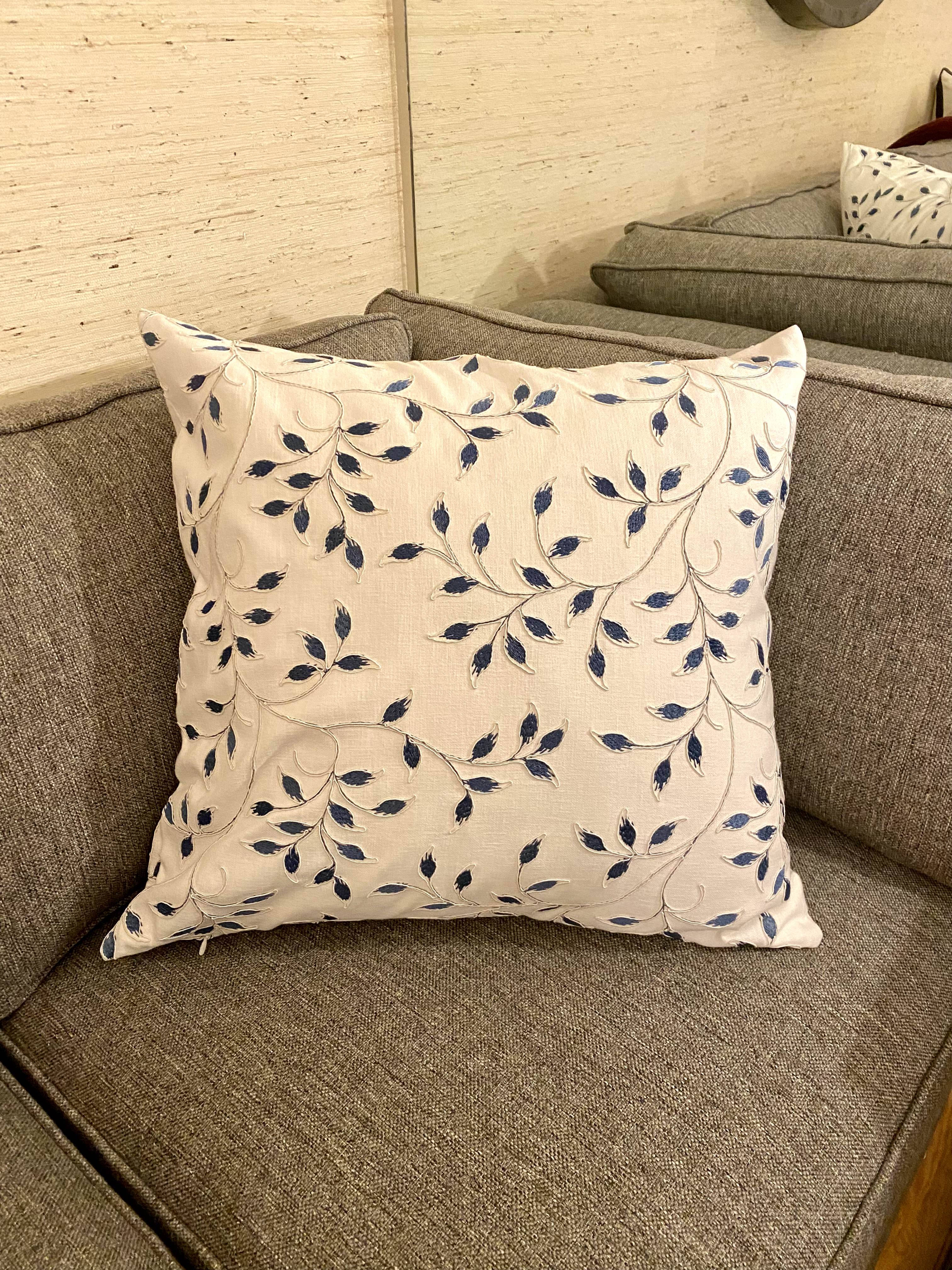 Blue and White Leaf Pillow